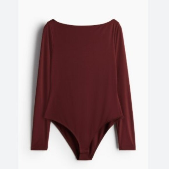 H&M Women's Burgundy/Brown Boat-neck Long-sleeve Bodysuit (Size XL) - Picture 1 of 5